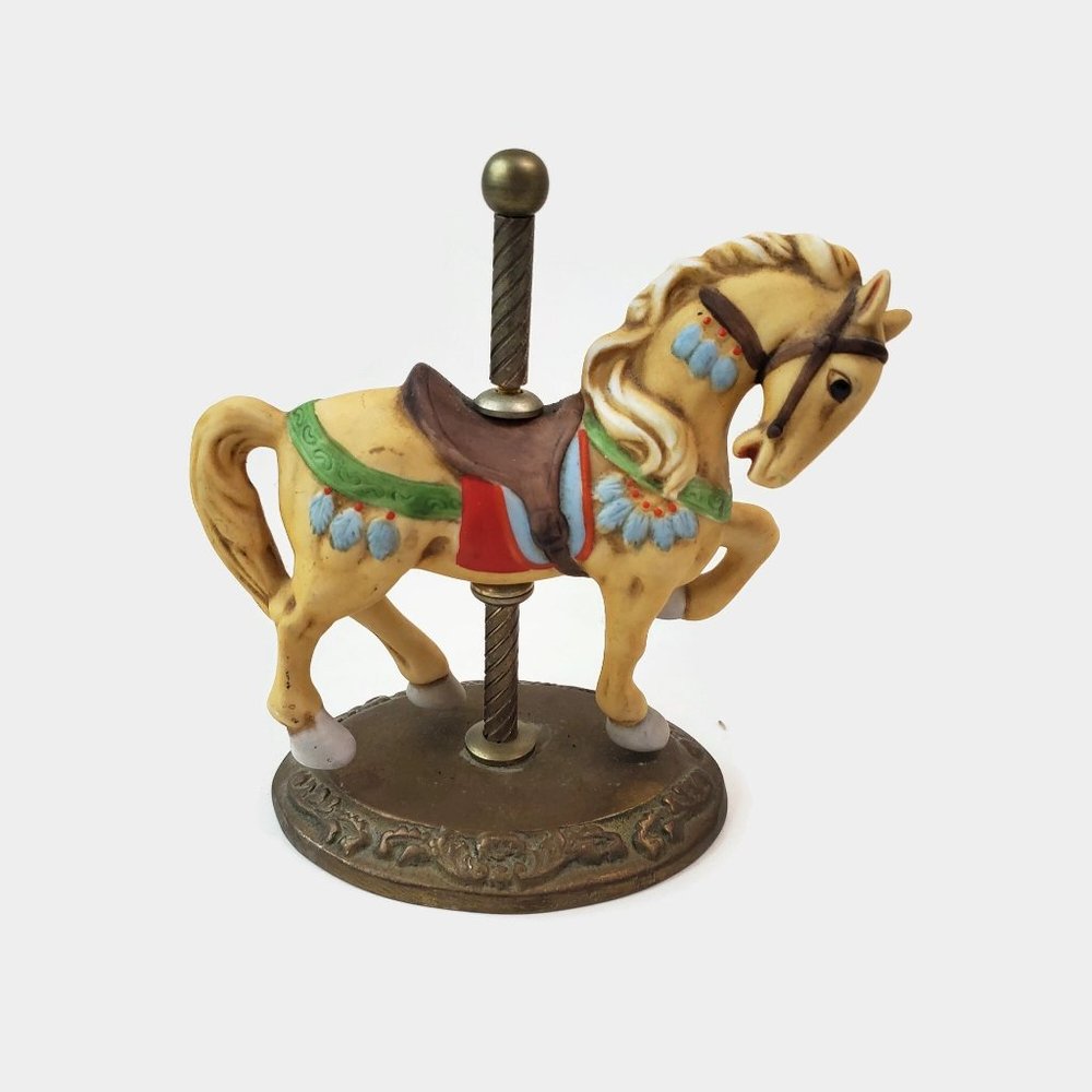 Ceramic Carousel Horse Figurine With Metal Base